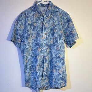 Izod saltwater large pocketed Blue and Beige Tropical Hawaiian Men's Shirt